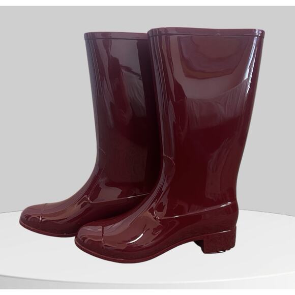 Jeffrey Campbell Shoes - Jeffrey Campbell 9 Glossy Burgundy Rain Boots Women's Tall Rubber Waterproof